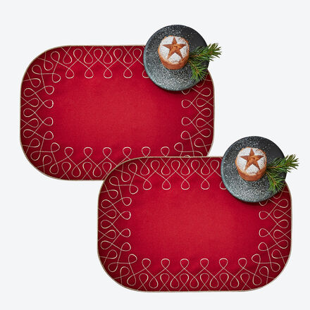 Satin-Tischset bestickt, Rot, 35 x 50 cm, Satin-Stoff, 100 % Polyester