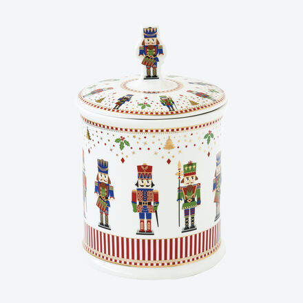 Dose Nussknacker, ø 14 cm, 21 cm hoch, Porzellan, bedruckt