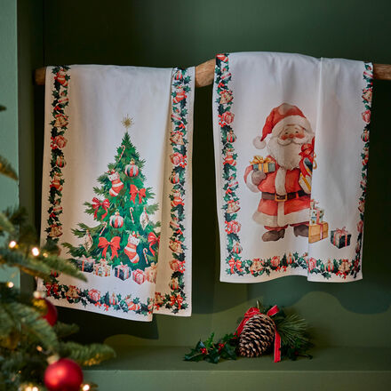 4er-Set Geschirrtücher Weihnachten - Digitaldruck, Baumwolle, Weihnachtsbaum & Tannenbaum-Motiv, farbstabil, 50 × 70 cm, maschinenwaschbar, langlebig