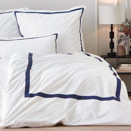 Perkal Bettwäsche, Ripsband Blau, 135 x 200 + 80 x 80 cm