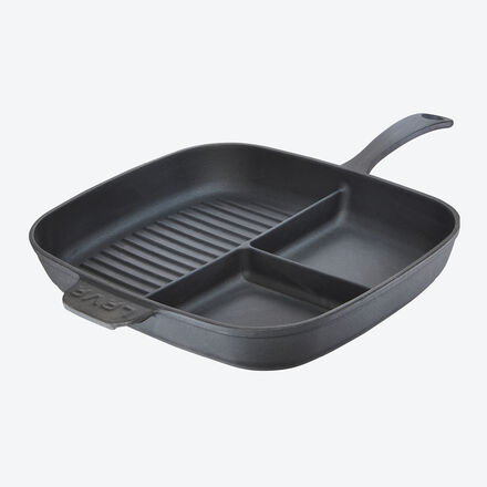 Vielfach-Pfanne, 44,4 x 31 x 5,5 cm (B/T/H), 640 ml + 2 x 320 ml, Rechteckig, Schwarz, Gusseisen, hitzebeständig bis 450 °C, Emaille-Beschichtung