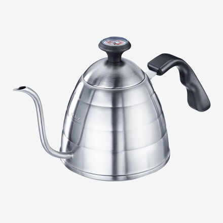 Schwanenhals-Wasserkocher - Edelstahl, 0,8 l, Thermometer (0-110 °C), präziser Ausguss für Handfilter-Kaffee, induktionsgeeignet, 28,5 x 13,5 x 15 cm
