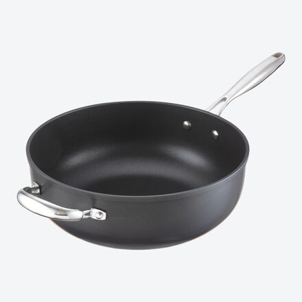 Hagen Grote Hochraum-Pfanne mit Gegengriff, 28 cm Ø, Aluminium/Edelstahl, ofenfest bis 250 °C, spülmaschinenfest, für alle Herdarten inkl. Induktion, Antihaftbeschichtung