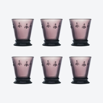 6er-Set Wassergläser Bienen, violett, 10 cm hoch, 270 ml