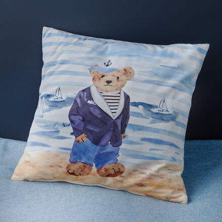 Produktbild f�r 'Apelt Dekokissenh�lle Ole aus Satin mit maritimem B�renmotiv, ca. 45/45 cm'