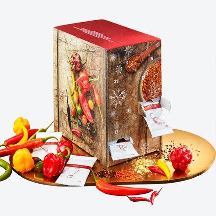 Produktbild fr 'Chili-Adventskalender - 24 Sorten von mild bis scharf, 131 g'