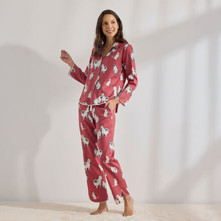 Produktbild f�r 'Damen-Pyjama mit Katzen-Motiv - Bordeaux, Gr��e 36-54'