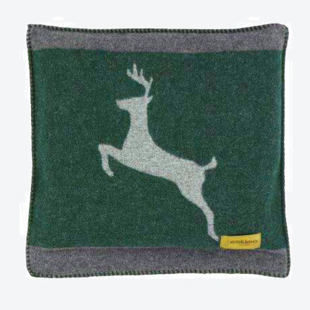 Produktbild fr 'Dekokissen Hirsch - Kissenhlle mit Reiverschluss, 70 % Merinowolle, 30 % Polyamid, Grau/Grn, 45/45 cm'