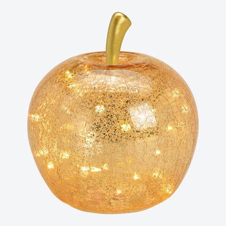 Produktbild fr 'Dekorativer goldfarbener Glasapfel mit LED-Beleuchtung'