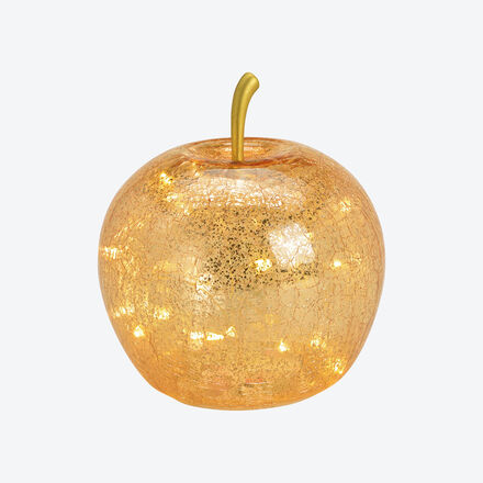 Produktbild fr 'Dekorativer goldfarbener Glasapfel mit LED-Beleuchtung'