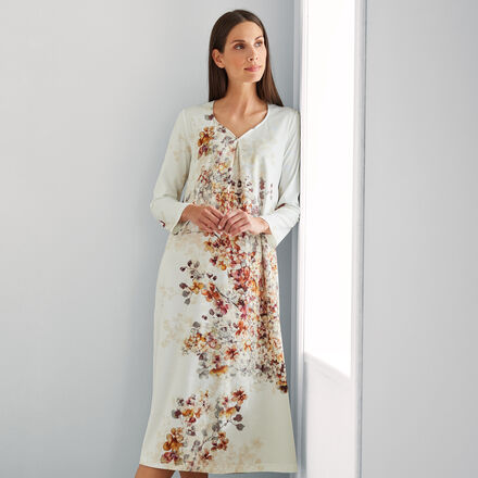 Produktbild fr 'Dezent floral gemustertes Nachthemd aus atmungsaktiver Baumwolle, Nachtwsche, Pyjama, Schlafbekleidung, Loungewear, Schlafanzug'