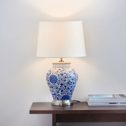 Produktbild fr 'Eleganz im Ming-Stil: Handbemalte Keramik-Tischlampe'