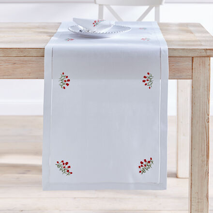 Produktbild fr 'Handbestickter Hohlsaum-Tischlufer mit feinen Tulpen, Tischwsche, Mitteldecke, Blumen Motiv Tischwsche'