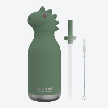 Produktbild fr 'Isolierte Kindertrinkflasche Dino mit Strohhalm, 460 ml'