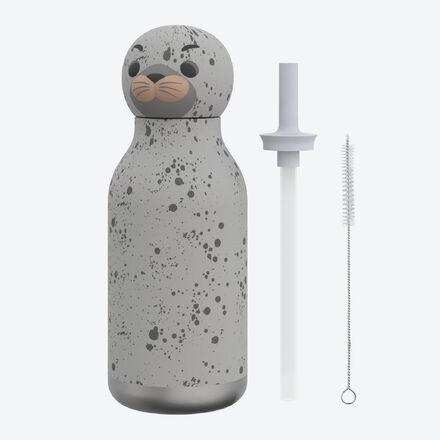 Produktbild fr 'Isolierte Kindertrinkflasche Robbe mit Strohhalm, 460 ml'