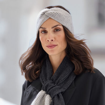 Produktbild fr 'Kaschmir-Stirnband - 100 % Kaschmir, Rippenmuster, mit modischem Knoten-Detail'