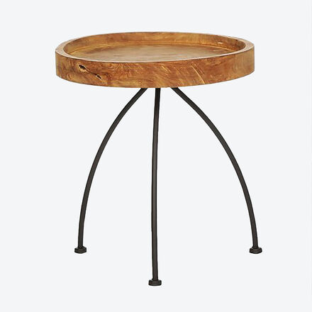 Produktbild fr 'Kleiner Beistelltisch mit Teakholzplatte, Sofatisch, Nachttisch, Holztisch, Blumentisch, Kaffeetisch'