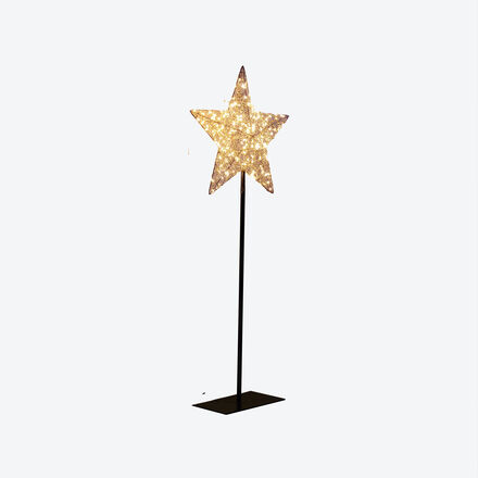 Produktbild fr 'LED-Stern zum Stellen - Weihnachtsbeleuchtung fr Innen, goldfarbenes Metall, Fu Schwarz, mit LED-Draht umwickelt'