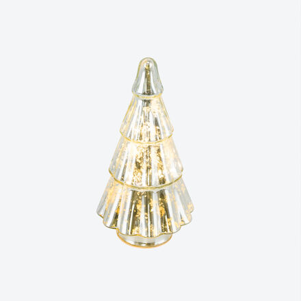 Produktbild fr 'LED-Weihnachtsbaum - silberfarbene Glastanne mit innenliegender LED-Lichterkette, Batteriebetrieb'