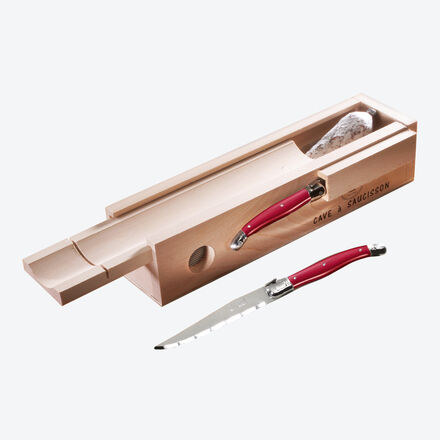 Produktbild fr 'Laguiole Salami-Messer rot mit Salami-Holzbox'