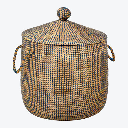 Produktbild fr 'Lambert Korb Trian - Seegras, /H ca. 36/31 cm, Natur/ Blau'