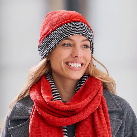 Produktbild fr 'Mtze - Rot/ Bordre klassisch Schwarz-Wei gestreift, weicher Materialmix'