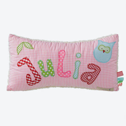 Produktbild fr 'Namenskissen Eule rosa als persnliches Geschenk zu Geburt, Taufe oder Geburtstag'