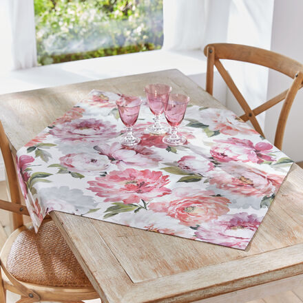 Produktbild fr 'Romantische Baumwoll-Tischdecke mit aquarellierten Pfingstrosen'