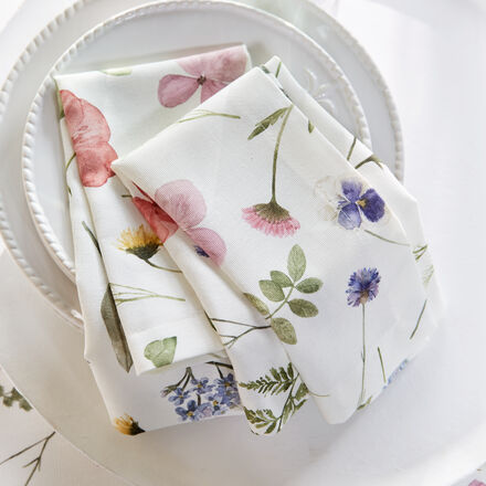 Produktbild f�r 'Serviettes de table fleuries en coton - motif de fleurs des pr�s - lot de 2'