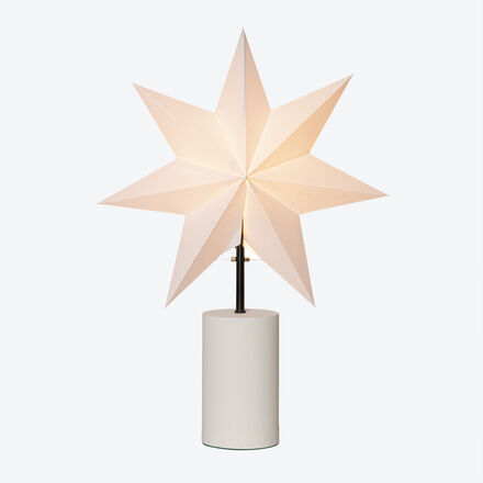 Produktbild fr 'Sternlampe mit plissiertem Papierschirm, Holzsockel, Wei/Grau, B/T/H 35/15/50 cm'