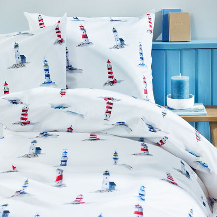 Produktbild fr 'Supersofte Satin-Bettwsche mit Leuchtturmmotiv'