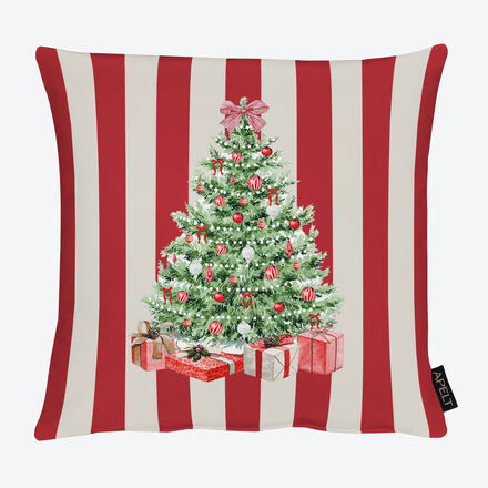Produktbild fr 'Weihnachtskissen - Kissenhlle gestreift mit festlichem Tannenbaum, 40/40 cm'