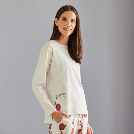 Produktbild fr 'Wohlfhl-Langarm-Shirt aus zertifizierter Baumwolle, Nachtwsche, Pyjama, Schlafbekleidung, Loungewear, Nachthemd, Schlafanzug'